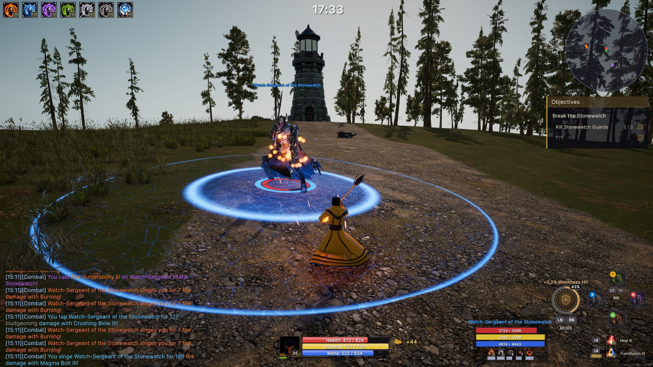 A ring of spell energy erupts around an armored foe