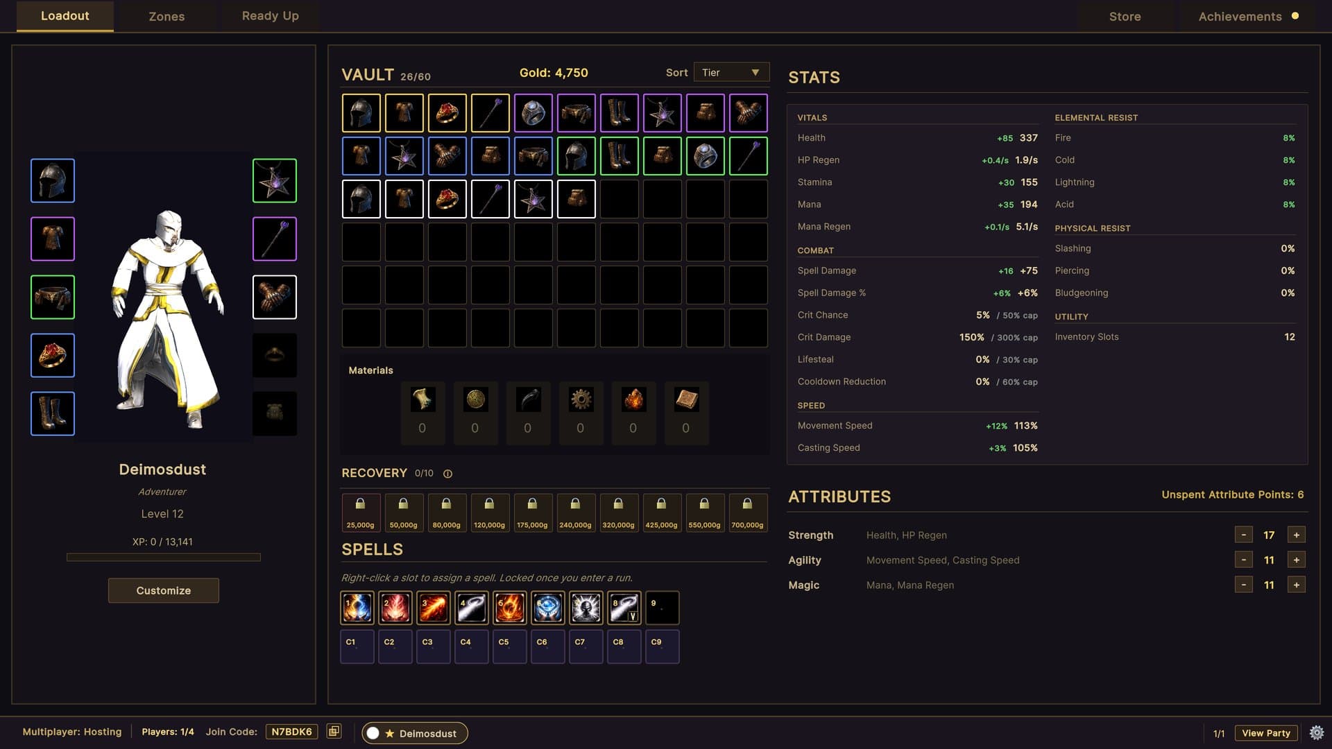 The Hub loadout screen